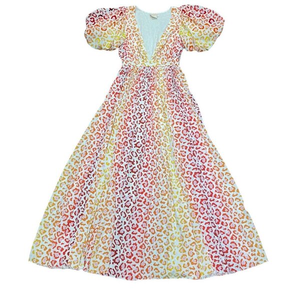 Rococo Sand Sz S Maxi Dress Avana Leopard Print Pleated Puff Sleeve Vneck - Picture 8 of 13